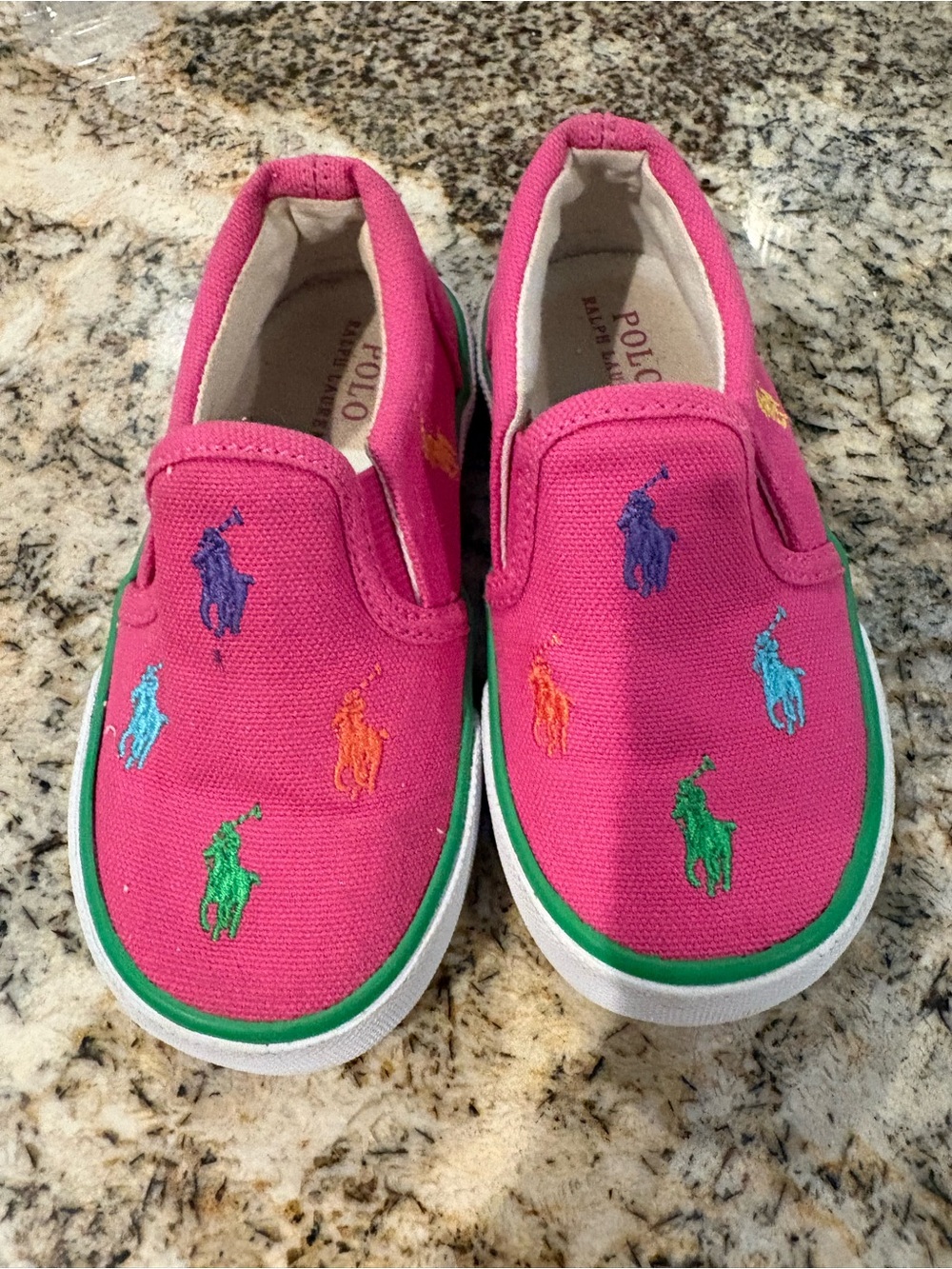 Polo by Ralph Lauren Hot Pink Slip-On Sneakers with Multicolor Pony Embroidery